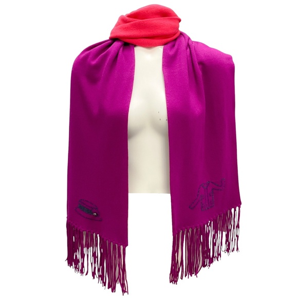 CHANEL MAGENTA / PINK 2009 FRINGED CASHMERE KNIT SCARF - Picture 12 of 13